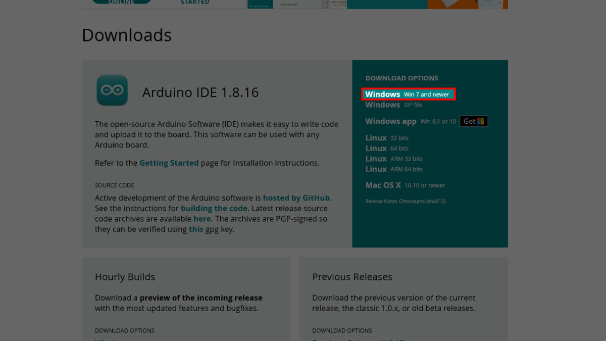 Arduino IDEをダウンロードする際のOS選択画面