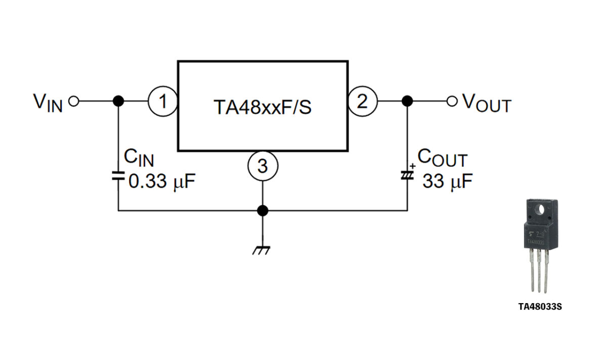 三端子レギュレータ（TA48033S）で降圧するときのサンプル回路