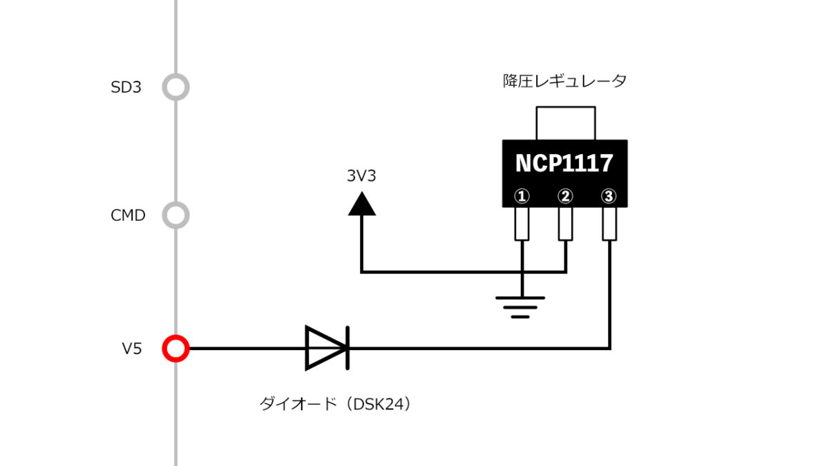 ESP開発ボードの降圧回路（5V→3.3V）イラスト版